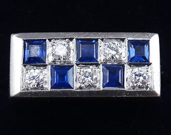 Beautiful art deco 18ct 18k white gold 0.50ct sapphire and diamond vintage antique chequer ring