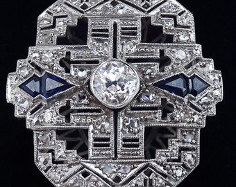 Gorgeous art deco platinum 1.10ct diamond and sapphire vintage antique cocktail ring