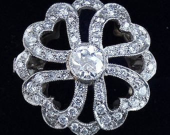 Gorgeous art deco platinum 1.56ct diamond heart vintage antique cluster ring