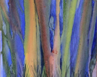 Trees, Abstract, Watercolor Painting, Original, Art, Fine Art, Handmade, Painting, Sequoias, Forest, Fairy Garden, Nature, Hiking, Coastal