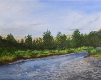 Landscape / River / Original Painting / Acrylic on Canvas / Wall Art / Great Gift / Home Decor / Office Decor / Along the Shoshone River