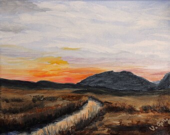 Sunset, Oil Painting, Original, Creek, Prairie, Sky, Sunset, Sunset Colors, Evening, Open sky, Art, Fine Art, Handmade, Painting