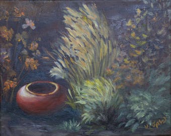 Garden / Still-life / Oil / Original / Pottery / Framed / Decoration / Fine Art / Wall Art / Great Gift / Father's Day / Fall in Cody
