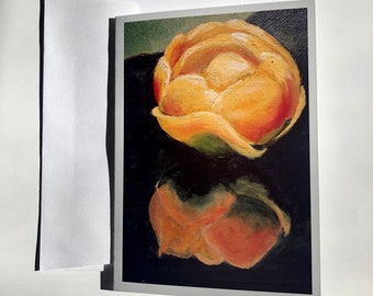 4 card set, oil painting "Yellow Water Lily" blank cards and envelopes, blank greeting cards, original print, flowers card, flowers, floral