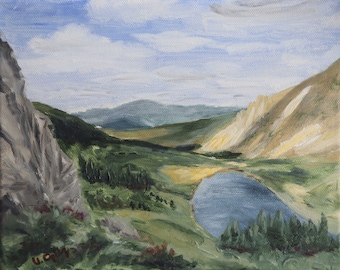 Montañas, Colorado, Pintura al óleo, Original, Lago, Lago de la Montaña, Pradera, Cielo Abierto, Arte, Bellas Artes, Hecho a mano, Pintura, Paisaje, Senderismo