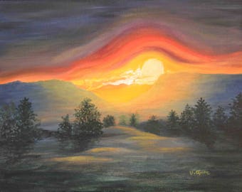 Wyoming Landscape / Canyon / Sunset / ORIGINAL / Fine Art / Painting / Nature / Outdoors / Hiking / Wildfire / Framed / Acrylic