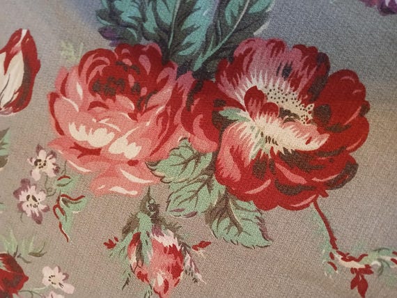 Pearce Incorporated Grey big floral bark cloth fabric 82 x 56 inches