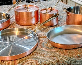 Vintage 8 piece set All Clad Copper * Chef Copper R Chef copper pots and pans heavy duty