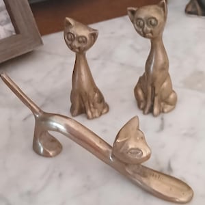 Set of 3 MCM brass cat figurines