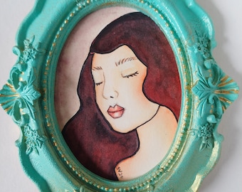 Cadre vintage avec une peinture d'une femme, sunnymixedmedia