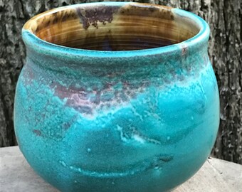 Hand Thrown Pottery Teal Turquoise Barium Blue Wheel Thrown Pot Stoneware Vase