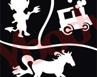 Stencil, 3 sets devil, locomotive and horse