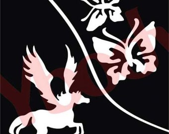 Schablone, Schmetterling und Pegasus