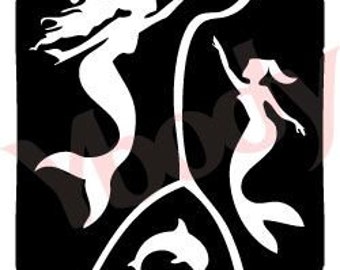 Stencil, 3 set mermaids, dolphin