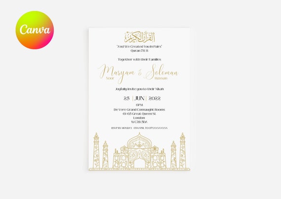Nikah Invitation, Muslim Wedding invitation Wedding invitation template, Khitbah, editable invitation, Walima, Nikah, printable