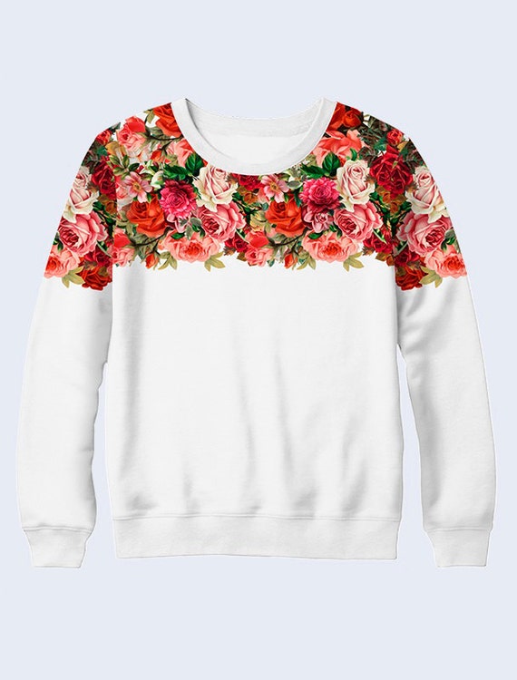 Flower Pattern Sweatshirt Womens Sweatshirt White Etsy