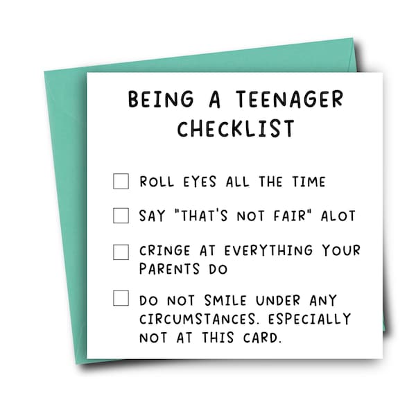 Funny Teenager Card | Teenager Card Checklist