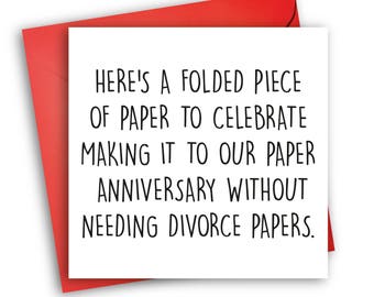 Funny Wedding Anniversary Card/ Paper Anniversary