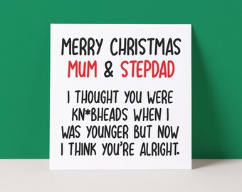 Funny Christmas Card Mum Stepdad - Rude Card for Couple