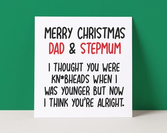 Funny Christmas Card for Dad & Stepmum - Rude Knobhead Design