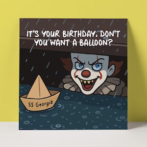 Funny Horror Birthday Card: Clown Movie Theme