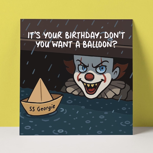 Funny Horror Birthday Card: Clown Movie Theme