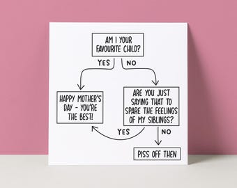 Funny Mother&#39;s Day Card | Favourite Child Flowchart | Sibling Rivalry Mother&#39;s Day