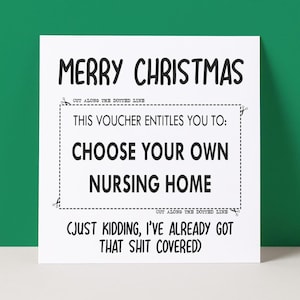Carte de Noël grossière | Bon Maison de soins infirmiers | Carte de Noël drôle