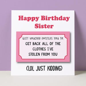 Carte d'anniversaire drôle de soeur | Vole des vêtements | Anniversaire soeur