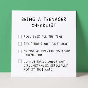 Carte drôle d'adolescent | Liste de contrôle de la carte pour adolescent