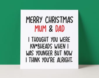 Funny Mum & Dad Christmas Card: Rude 'Knobhead' Design
