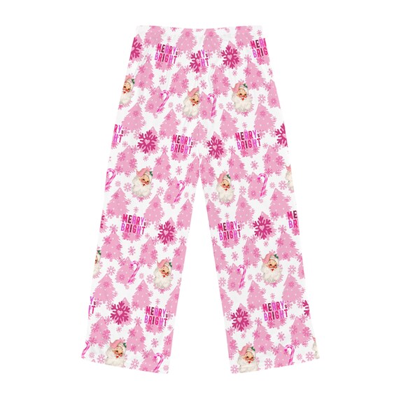 Pink Christmas Pajama Pants white Pink Santa Pajama Pants Cute Christmas Pajamas Christmas PJ s Merry and Bright Pajamas