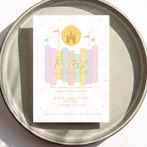 Le plus beau anniversaire sur terre modifiable, invitation anniversaire pastel, invitation château thème inspiré modèle toile imprimable téléchargement numérique
