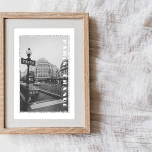 Paris Metro Wall Art Print | Black and White Paris Digital Download Vintage Metro Sign Printable Travel Photography Printable Decor
