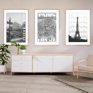 Set de arte mural imprimible de París: Torre Eiffel, metro, impresiones digitales de mapas antiguos, pósteres fotográficos de París, Francia, decoración de pared de galería neutra