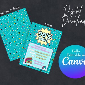 90’s Party Invitation Editable Canva Templates Printable Neon Party Invite + Bright Halloween 90’s Party Invitation Digital Download