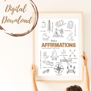 Camping Woodsy Affirmation Wall Art for Kids Room Art Inspirational Art