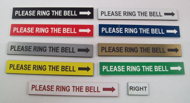 3 3/8''x 1/2'' 85x13mm Please Ring the Bell door sign with direction arrow 
