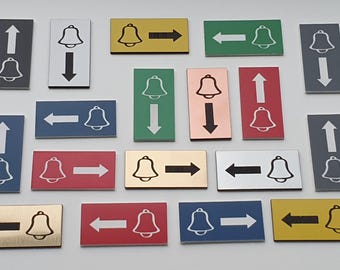2'' x 1'' Doorbell Sign, Bell Image with Arrow direction Left, Right, Up, Down