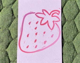 Strawberry Linocut Print