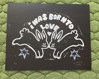 Grabado en linóleo de Black Bunny