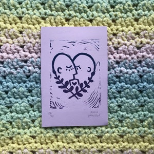 The Kiss Linocut Print