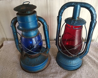 2 Antique colorful railroad lanterns
