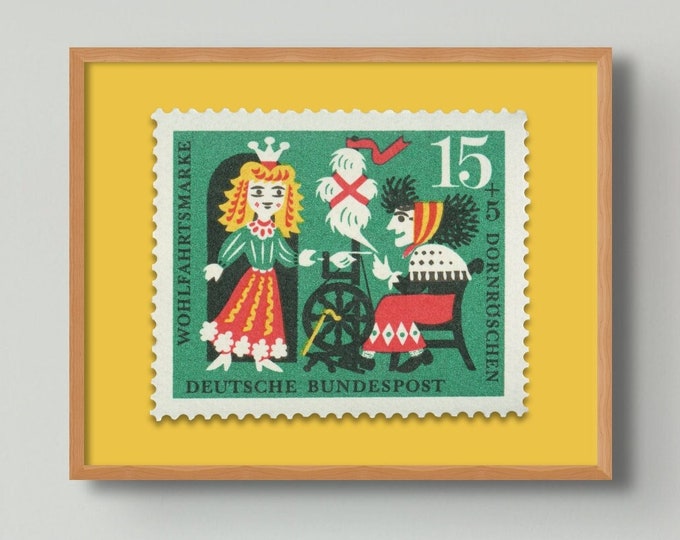 Sleeping Beauty German Stamp Art Print: 1964 Museum-Quality (14 x 11in)
