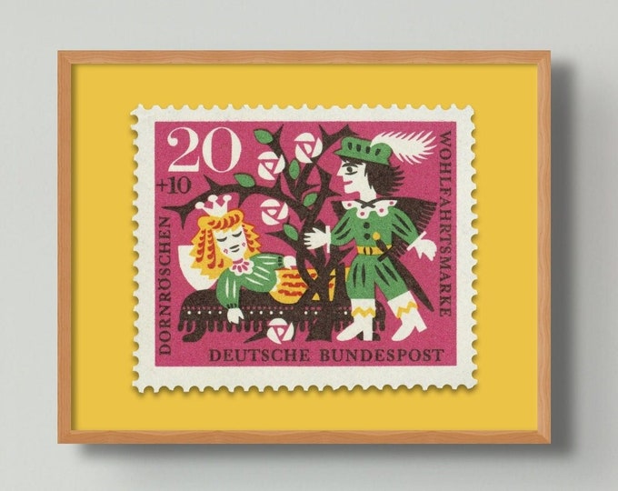 Sleeping Beauty Stamp Art Print: 1964 Germany Dornröschen (14 x 11in)