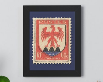 France Nice Coat of Arms Stamp 1946 - Museum-Quality Print