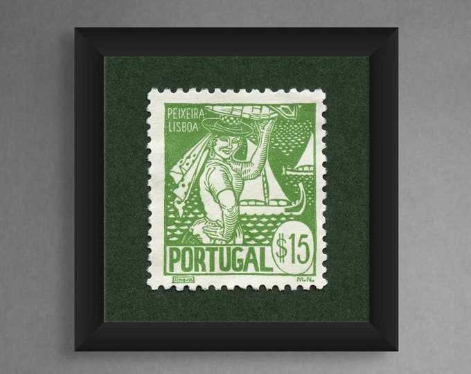 Portugal Fisherwoman Stamp Art Print: Vintage Travel Poster