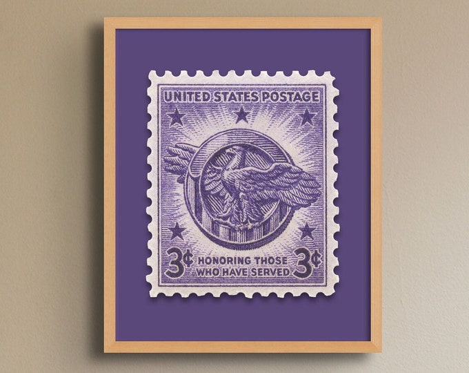US Armed Forces: Veterans of WWII Print, Army, Navy, Marines Poster 1945 3c Stamp - Museum-Quality