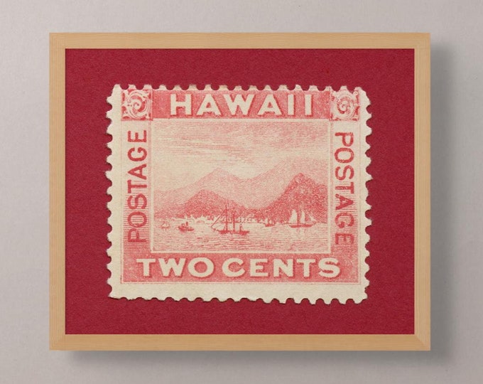 Vintage Hawaii Stamp Art Print: 1899 Honolulu View, Museum-Quality