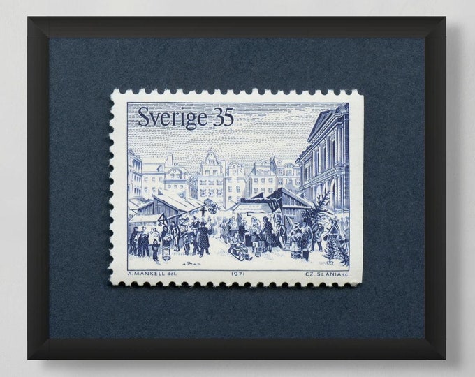 1971 Sweden Christmas Market Postage Stamp Art Print: Nordic Holiday Wall Decor